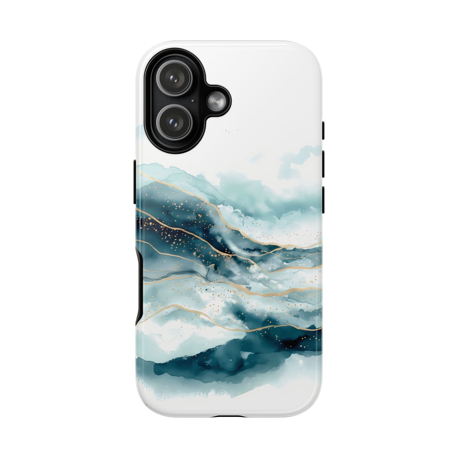The Ocean’s Whisper | Watercolor Tough Phone Case for iPhone 17 16 15 Pro Max | Protective Artful Teal & Gold Cover - Image 5