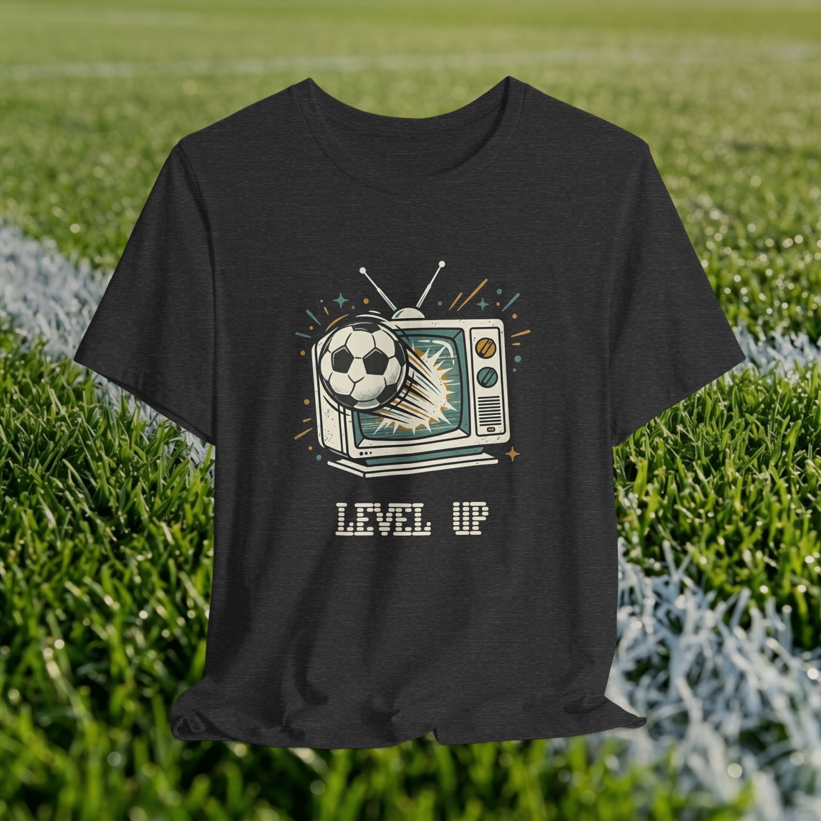 Retro TV Soccer Tee — Soccer Ball Jumping from Vintage Television - Image 15