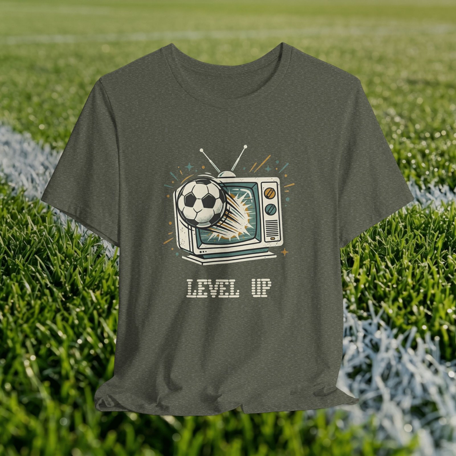 Retro TV Soccer Tee — Soccer Ball Jumping from Vintage Television - Image 5