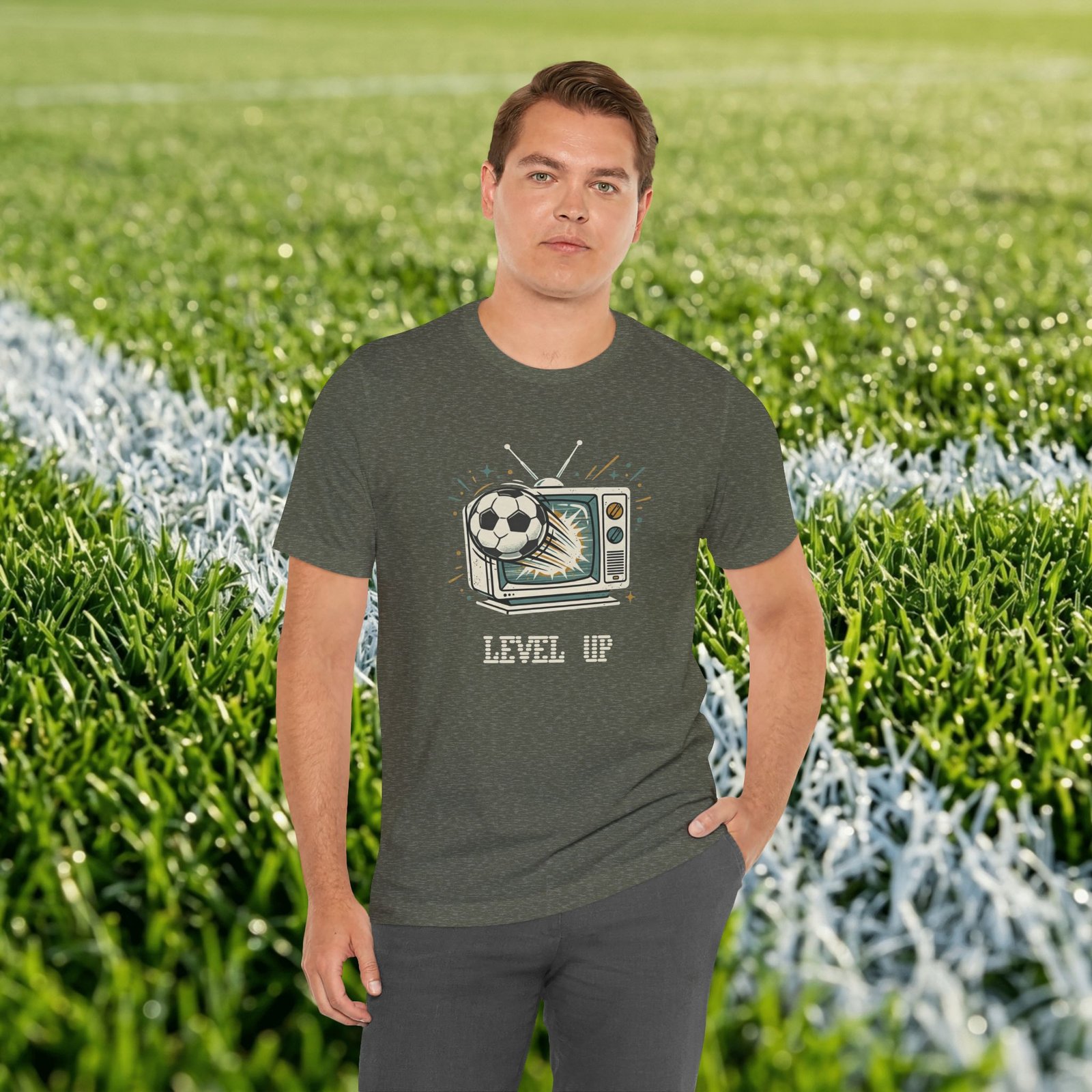 Retro TV Soccer Tee — Soccer Ball Jumping from Vintage Television - Image 6