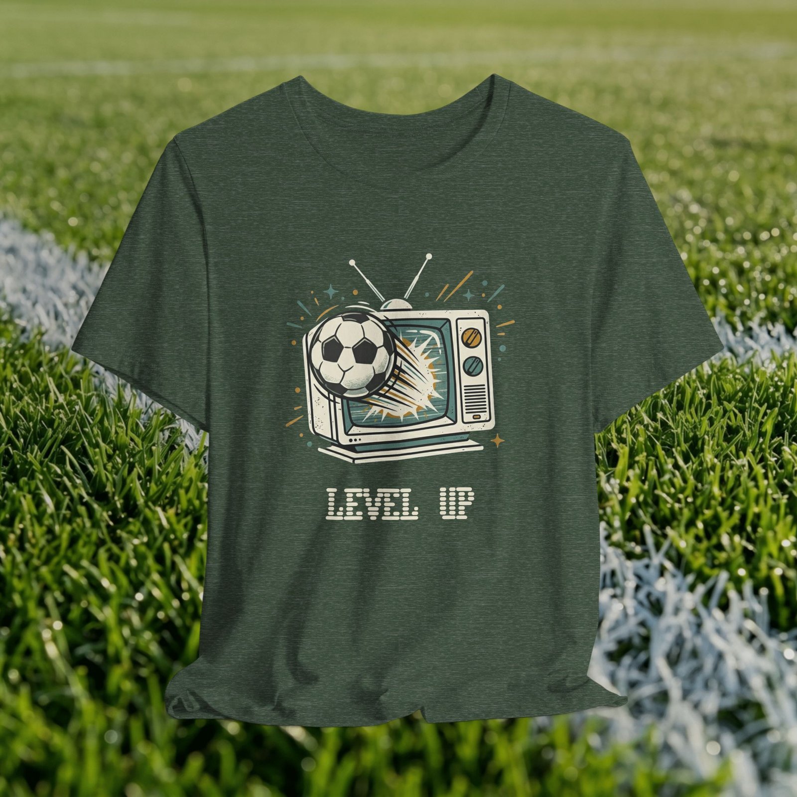 Retro TV Soccer Tee — Soccer Ball Jumping from Vintage Television - Image 13