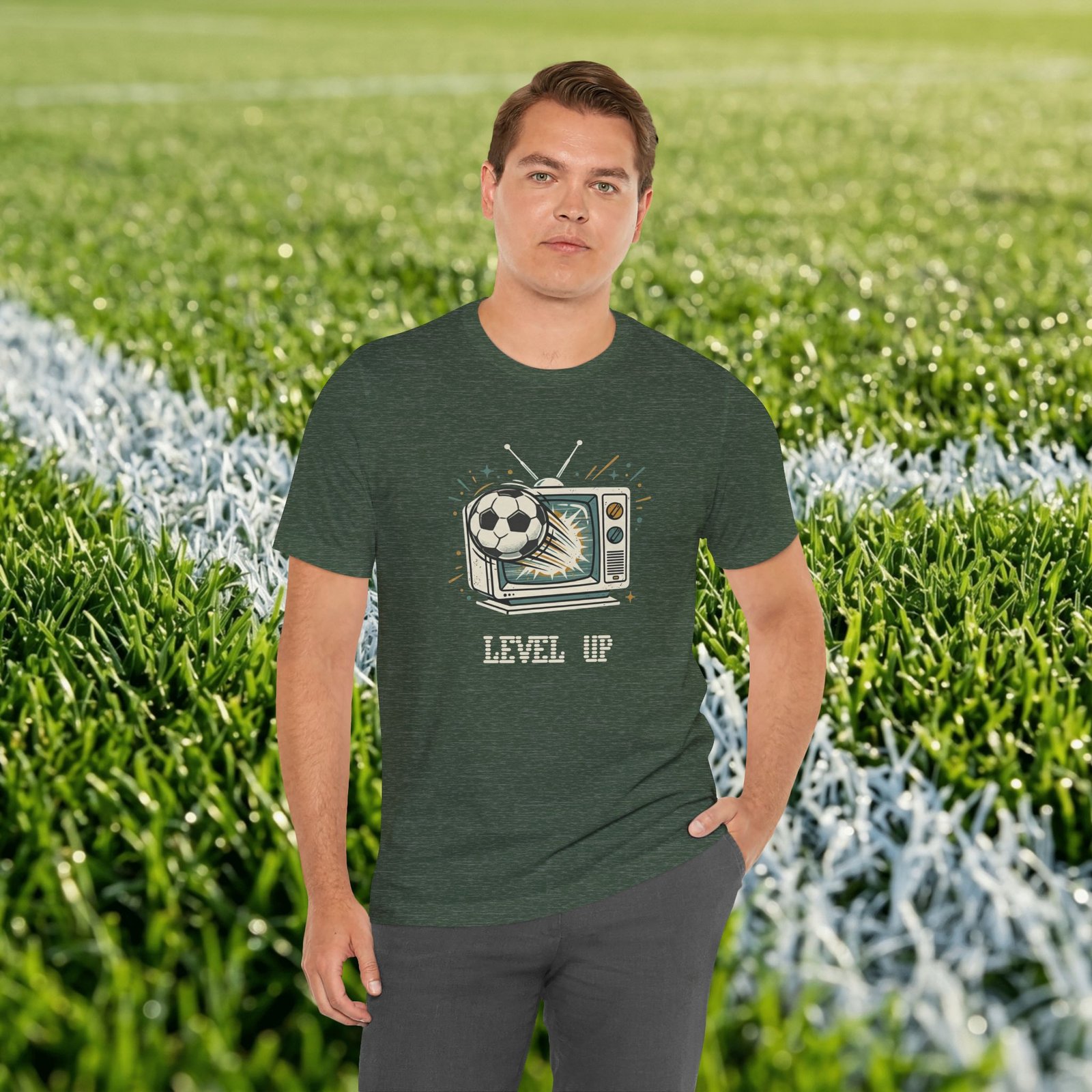 Retro TV Soccer Tee — Soccer Ball Jumping from Vintage Television - Image 14