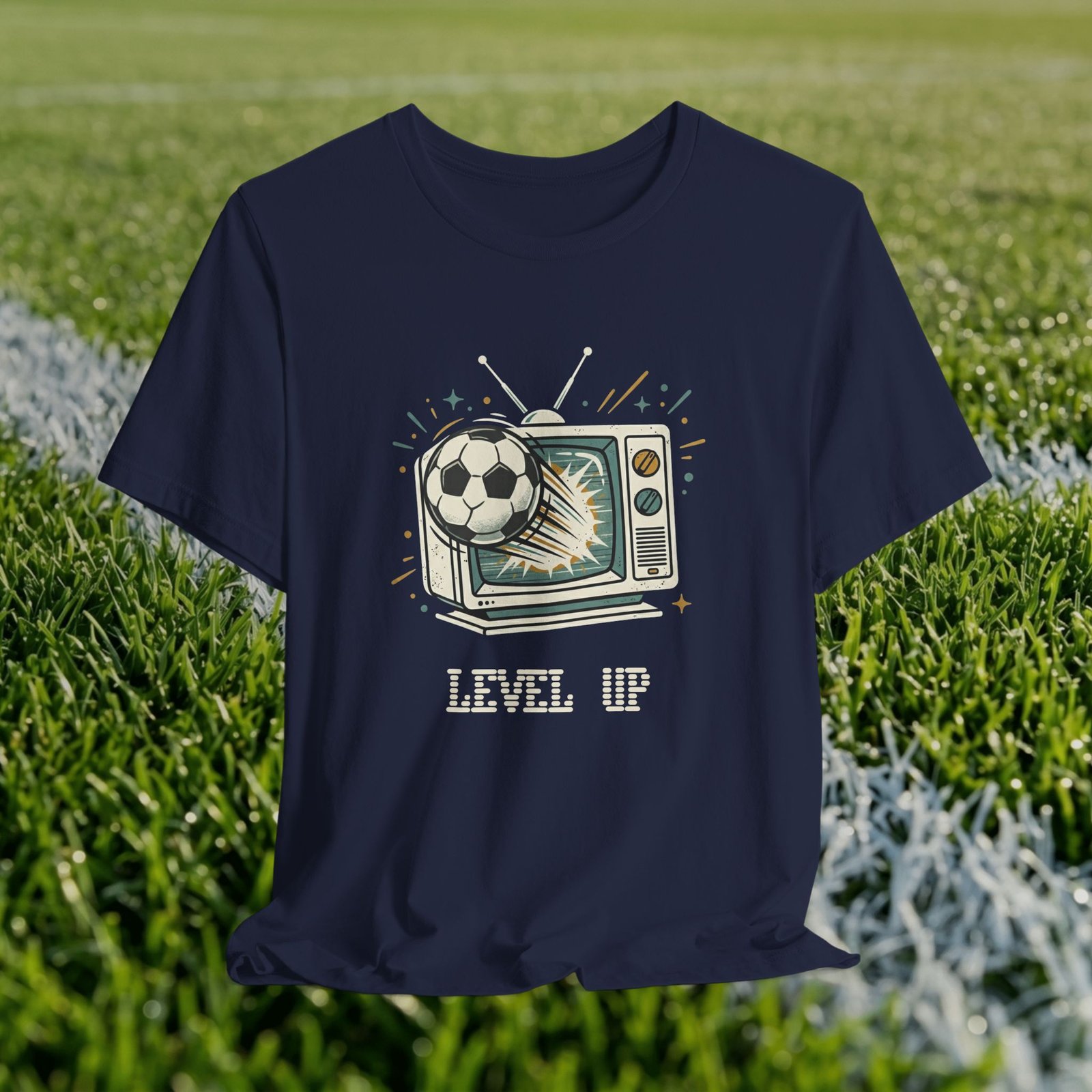 Retro TV Soccer Tee — Soccer Ball Jumping from Vintage Television - Image 17