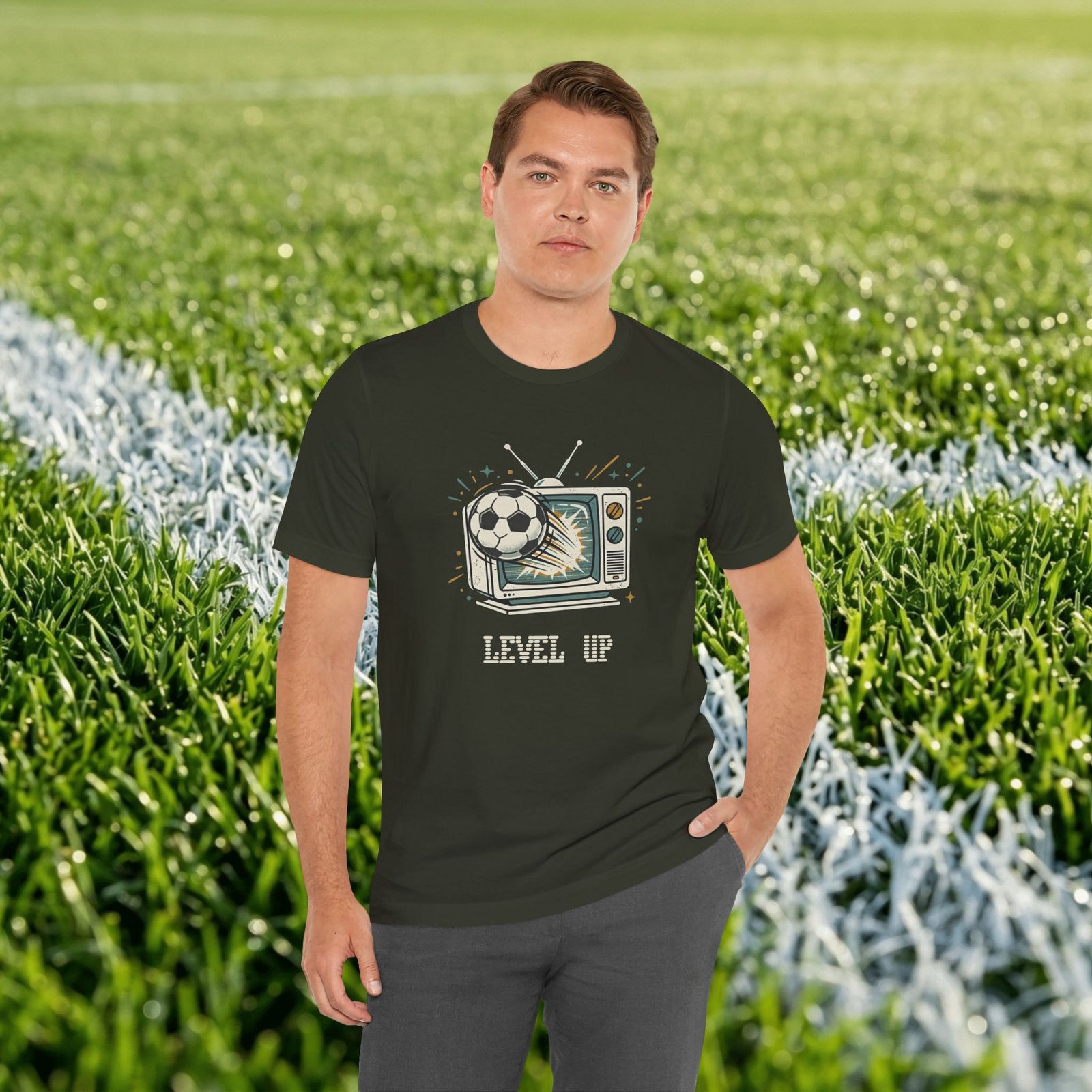 Retro TV Soccer Tee — Soccer Ball Jumping from Vintage Television - Image 8