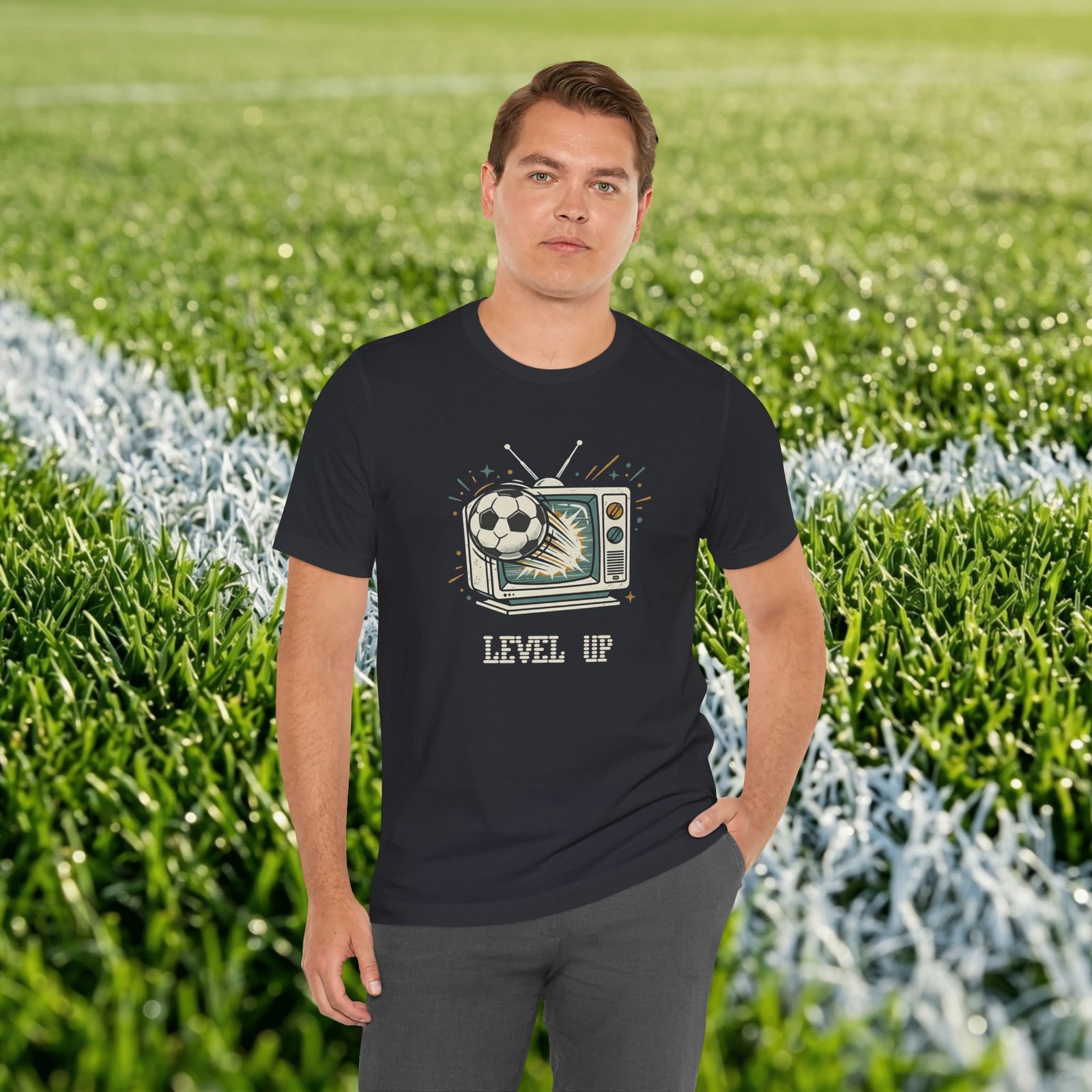 Retro TV Soccer Tee — Soccer Ball Jumping from Vintage Television - Image 10