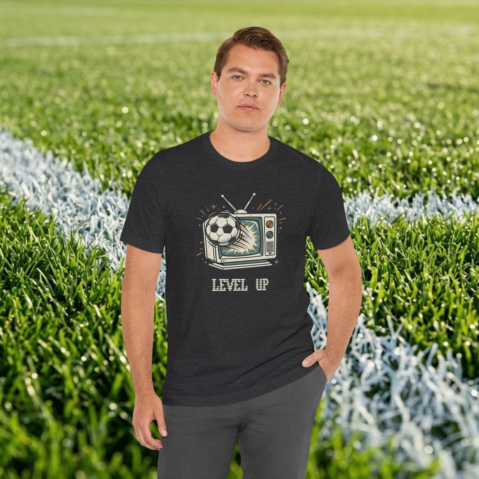 Retro TV Soccer Tee — Soccer Ball Jumping from Vintage Television - Image 16