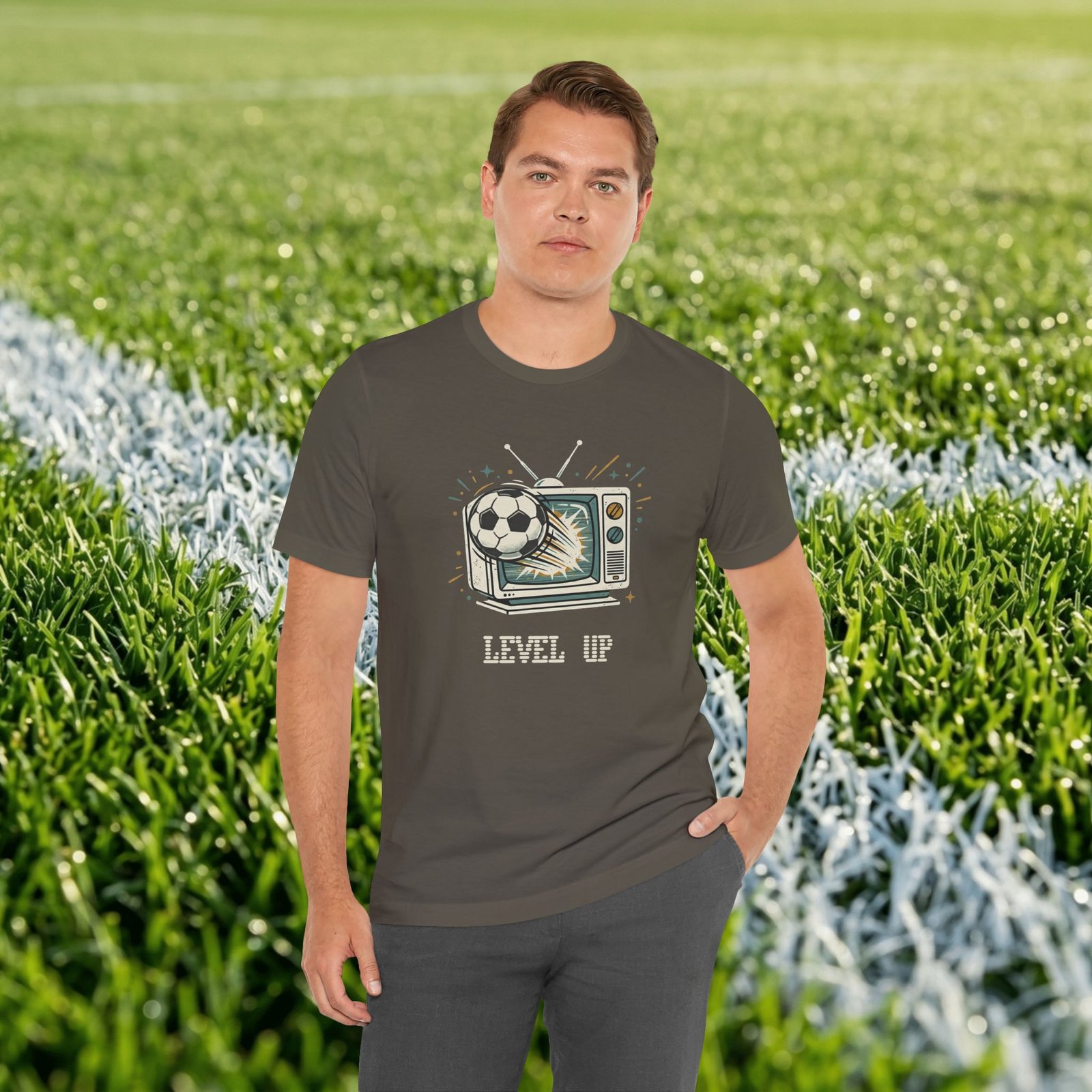 Retro TV Soccer Tee — Soccer Ball Jumping from Vintage Television - Image 4