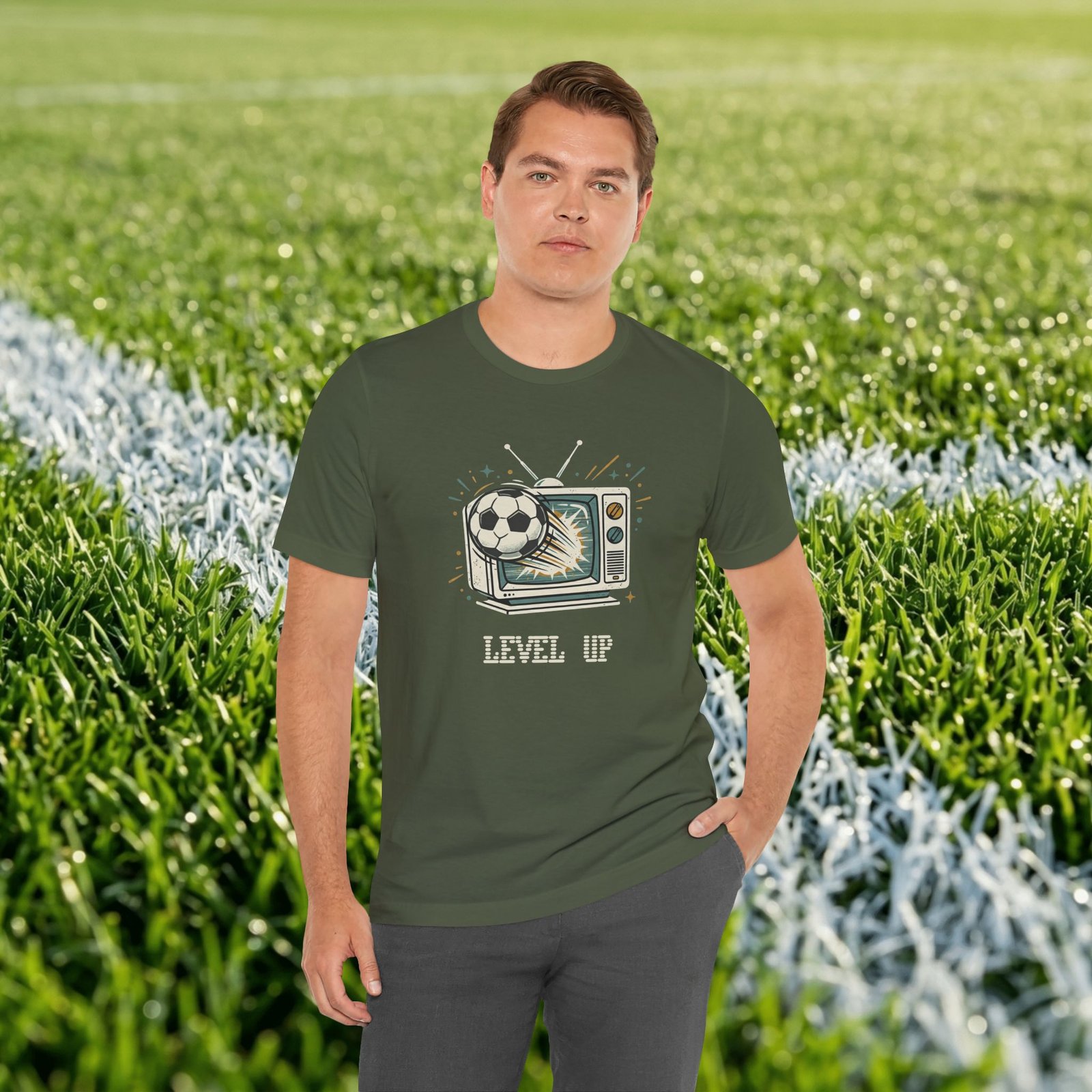 Retro TV Soccer Tee — Soccer Ball Jumping from Vintage Television - Image 12