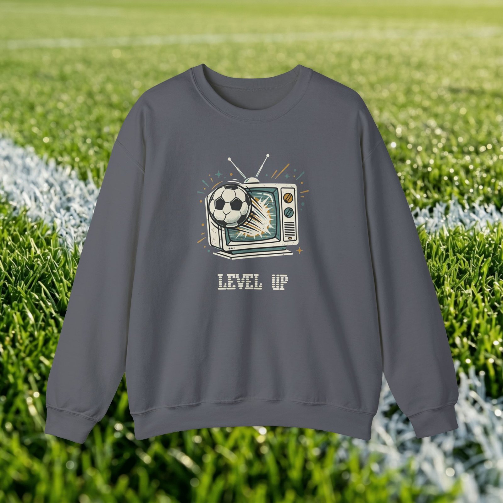 Retro TV 'Level Up' Crewneck Sweatshirt — Vintage Gaming Gamer Gift - Image 5