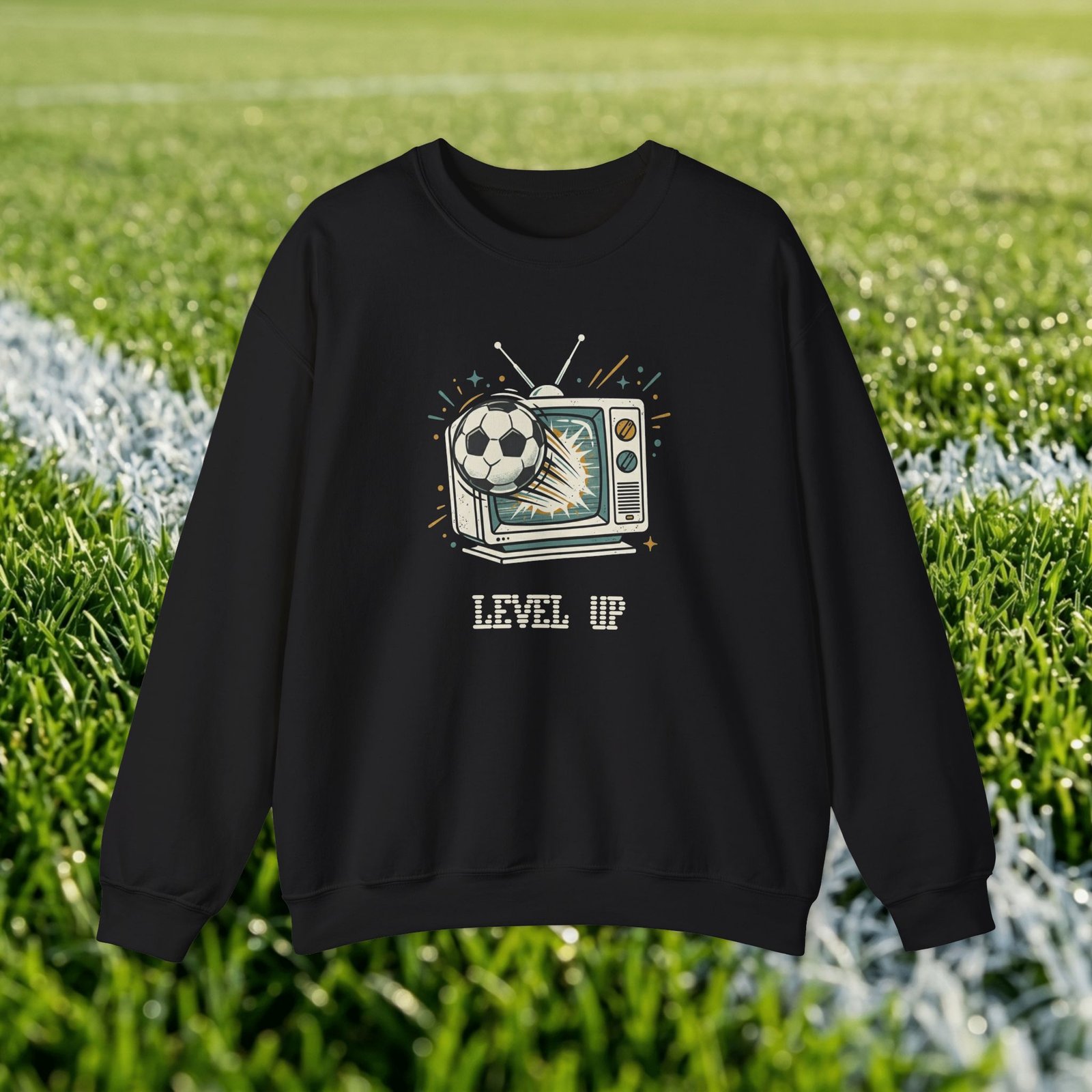 Retro TV 'Level Up' Crewneck Sweatshirt — Vintage Gaming Gamer Gift - Image 2