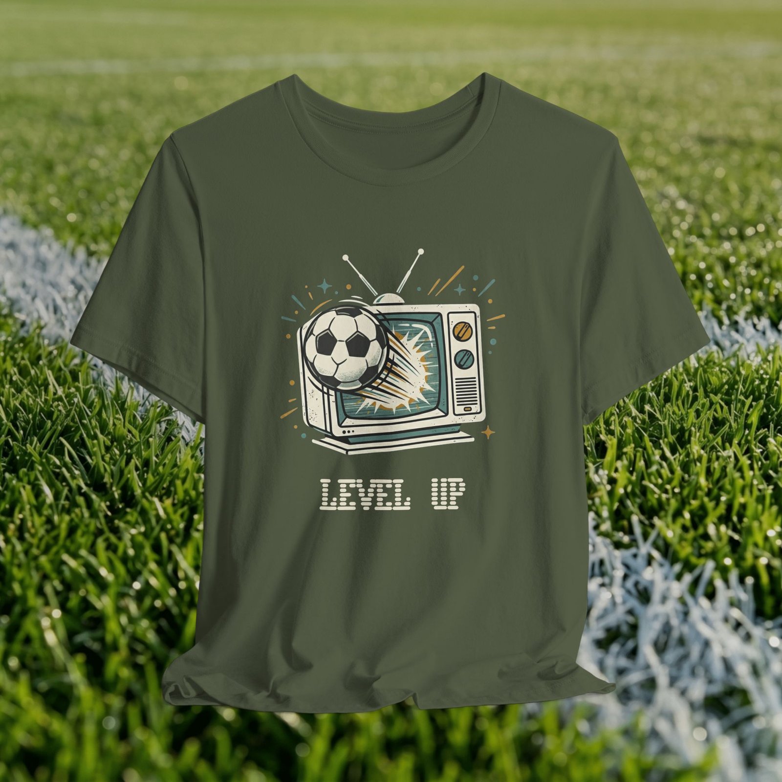 Retro TV Soccer Tee — Soccer Ball Jumping from Vintage Television - Image 11