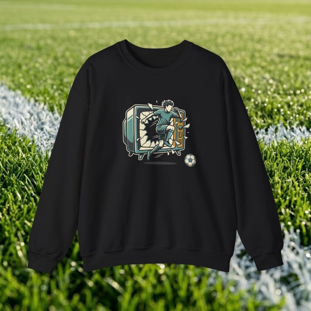 Vintage split screen design - retro TV with football player