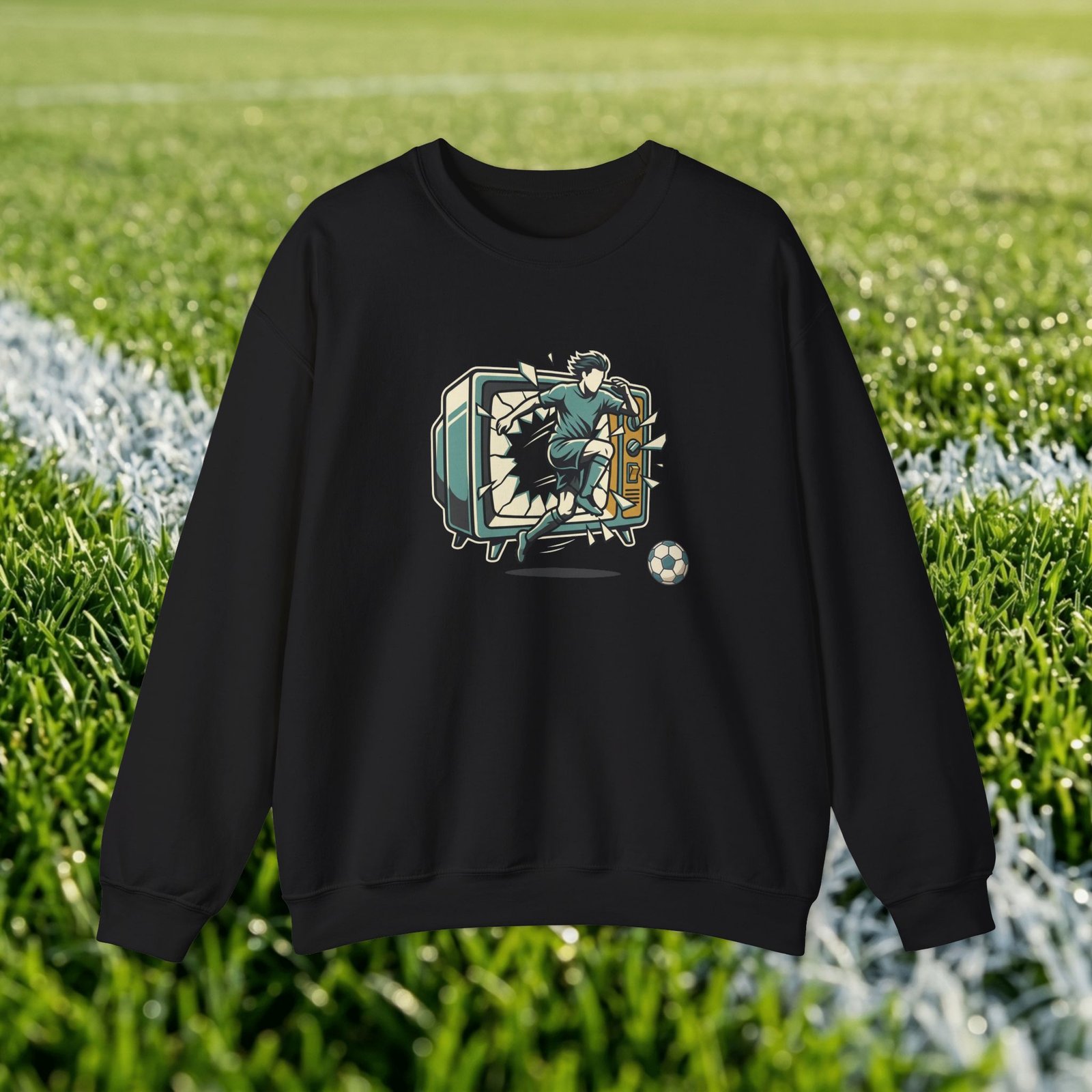 Vintage split screen design - retro TV with football player