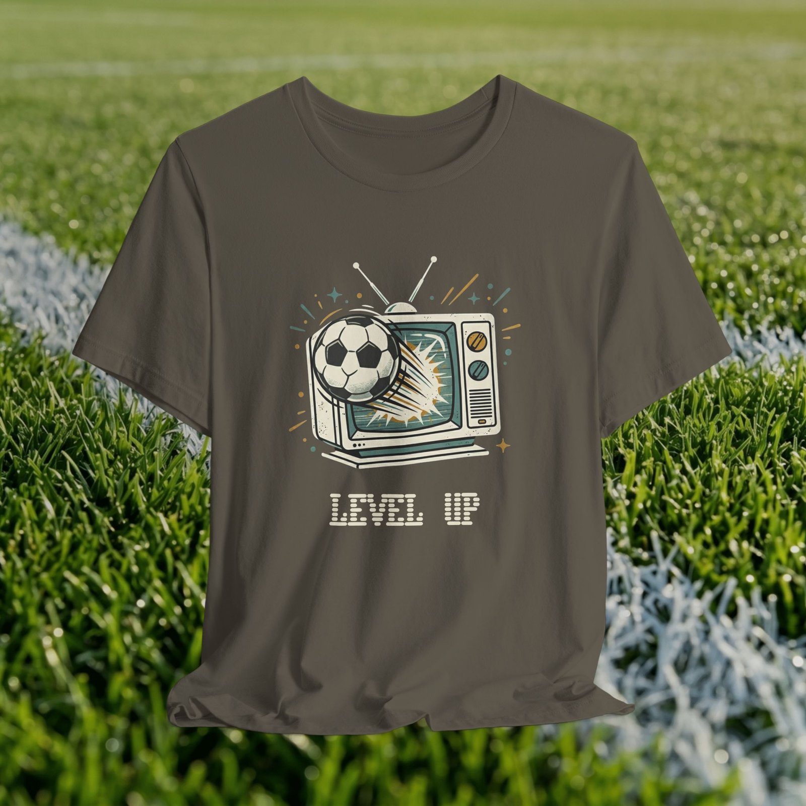 Retro TV Soccer Tee — Soccer Ball Jumping from Vintage Television - Image 3