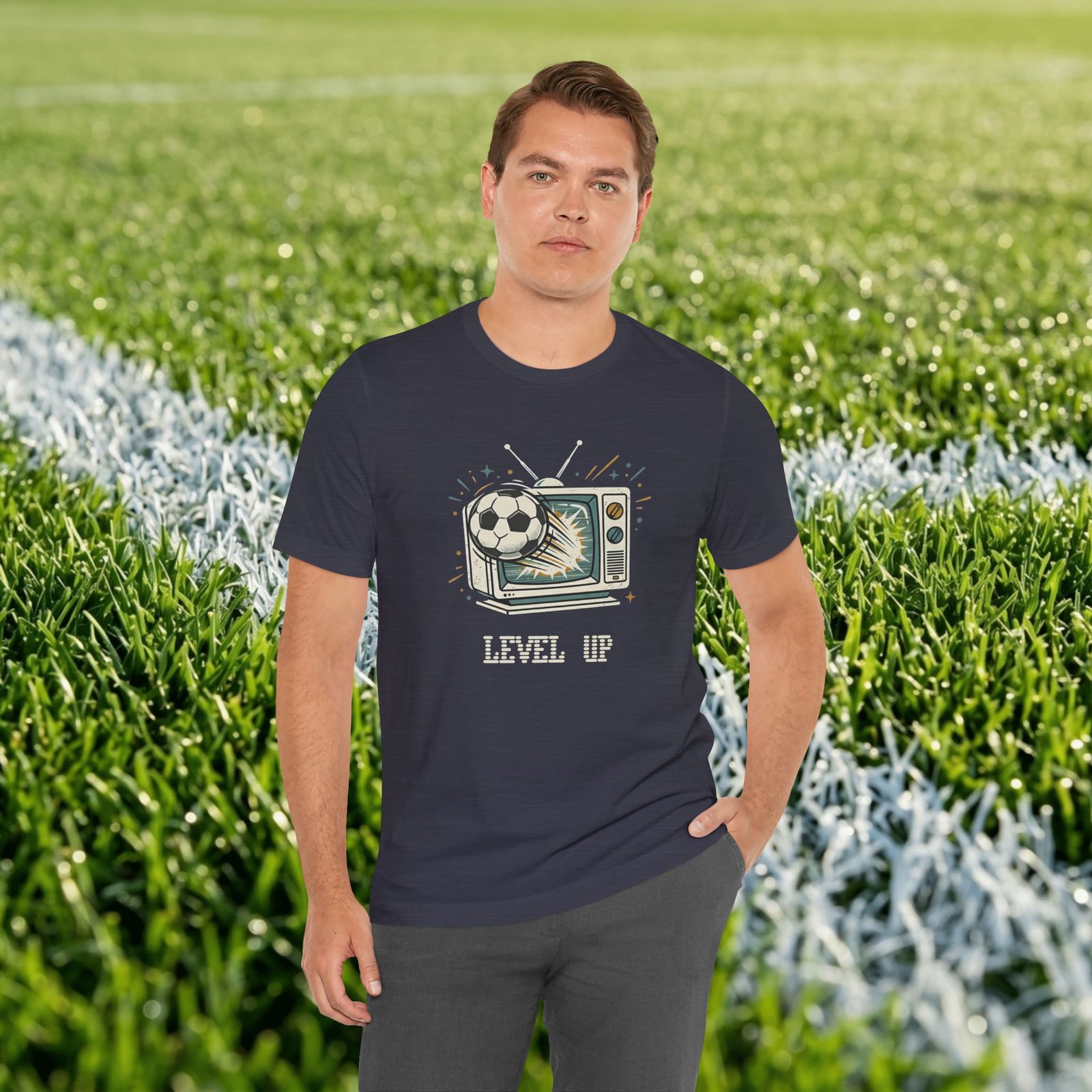 Retro TV Soccer Tee — Soccer Ball Jumping from Vintage Television - Image 2