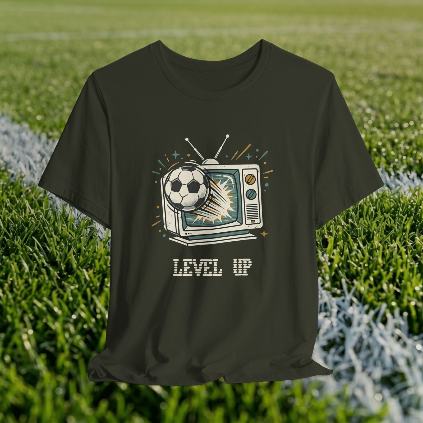 Retro TV Soccer Tee — Soccer Ball Jumping from Vintage Television - Image 7