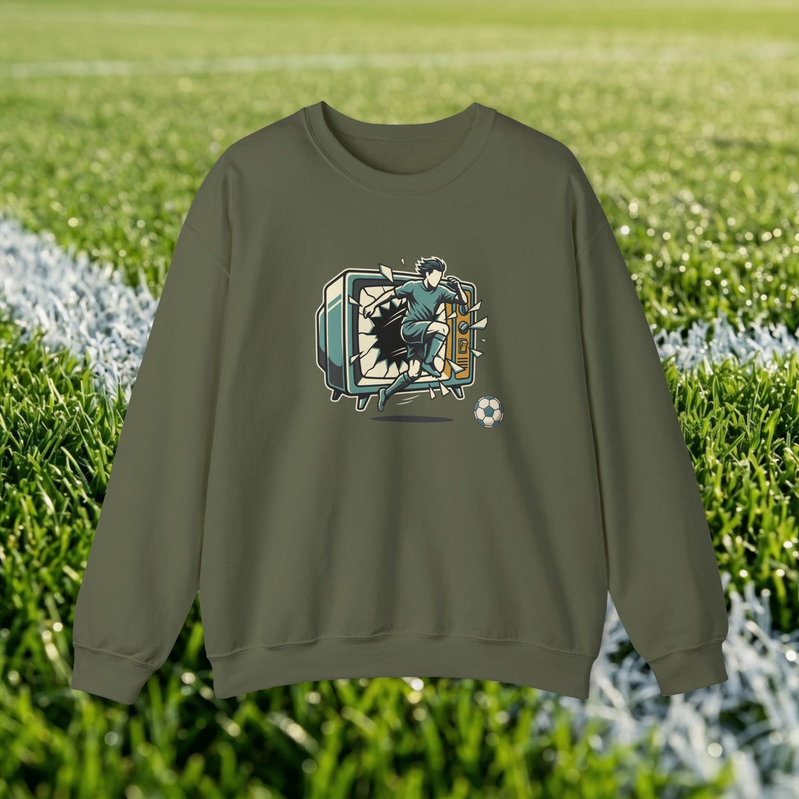 Vintage split screen design - retro TV with football player - Image 12