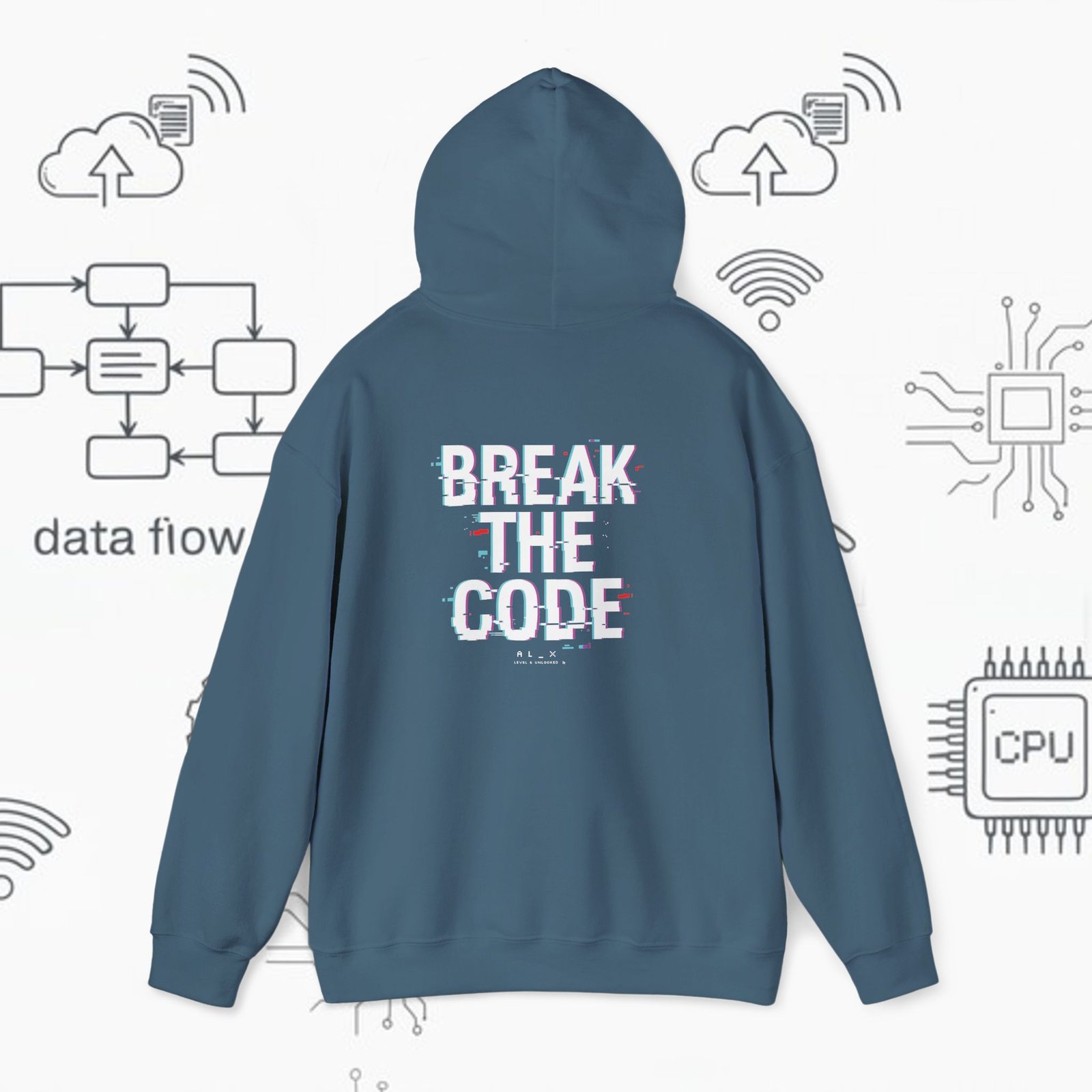 Break the Code — Glitch Tech Graphic Pullover - Gildan · 18500 - Image 3