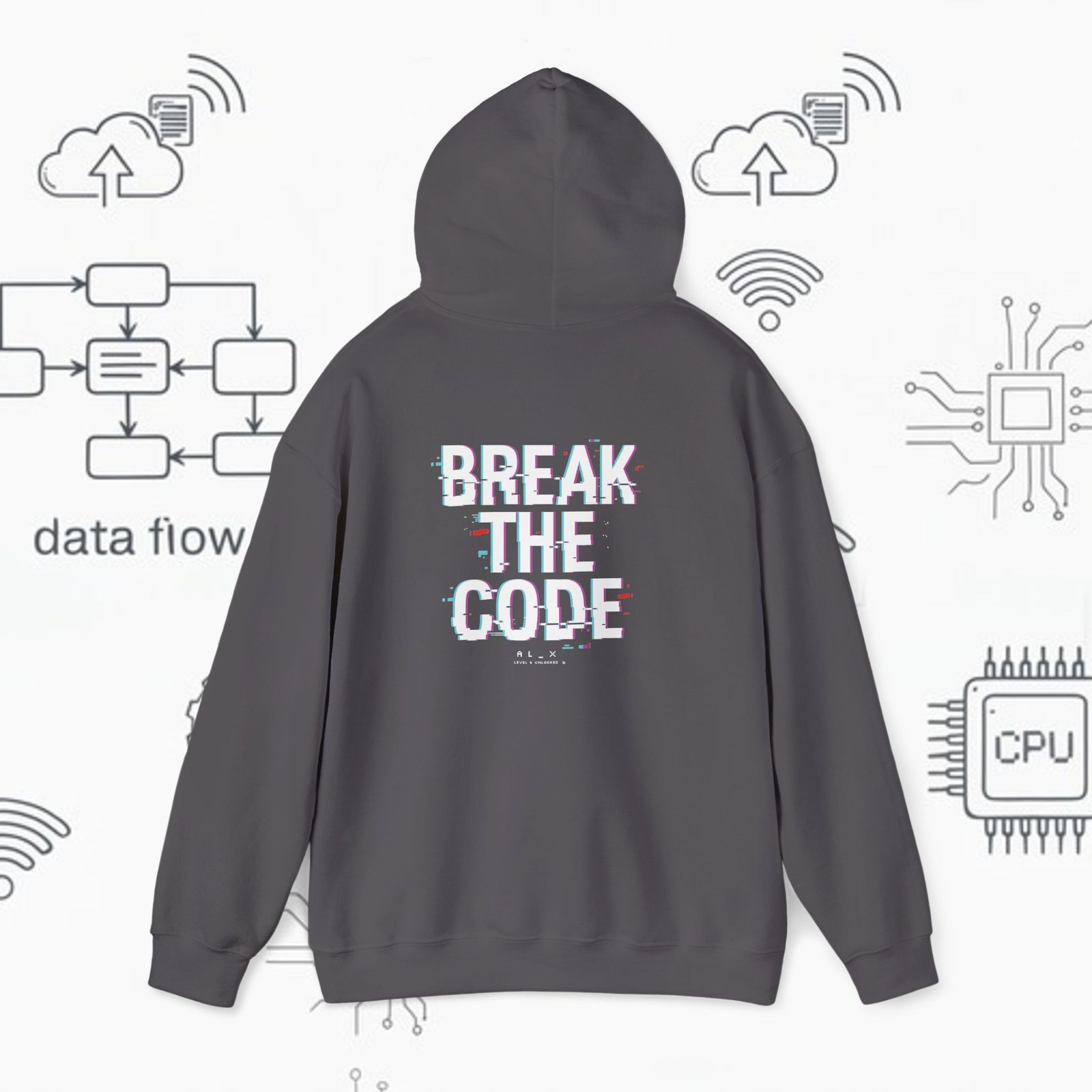 Break the Code — Glitch Tech Graphic Pullover - Gildan · 18500 - Image 14