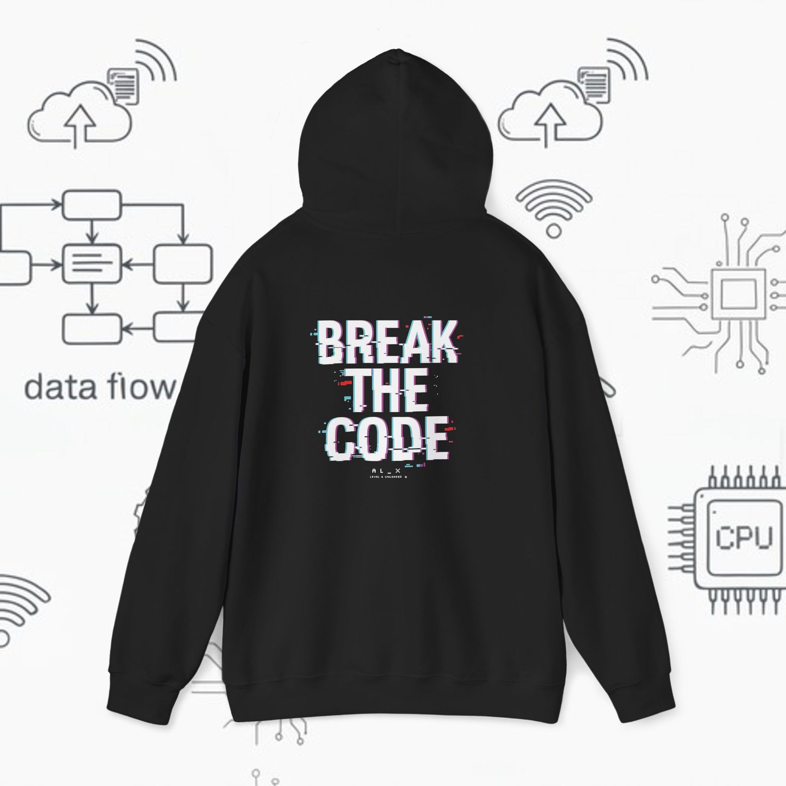 Break the Code — Glitch Tech Graphic Pullover - Gildan · 18500 - Image 5